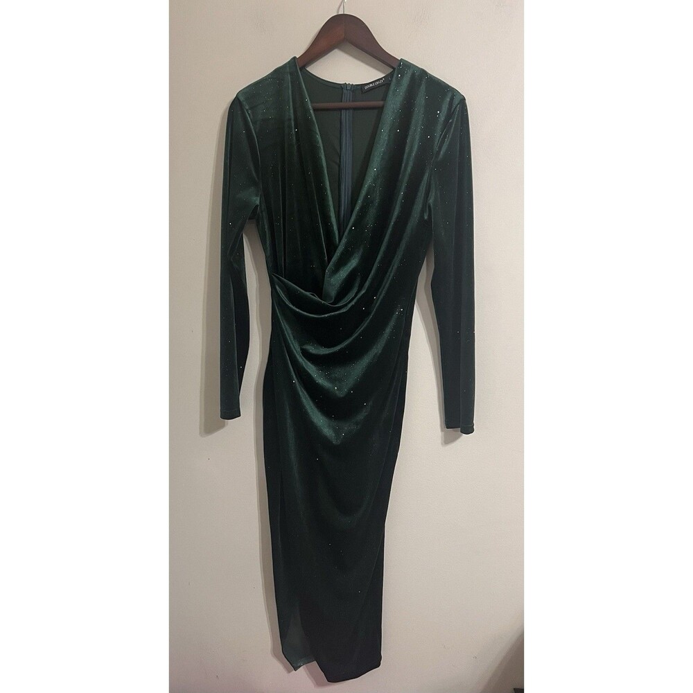 Double Crazy Velvet Women Size L Green Maxi A-line Goth Stylish  Halloween Dress